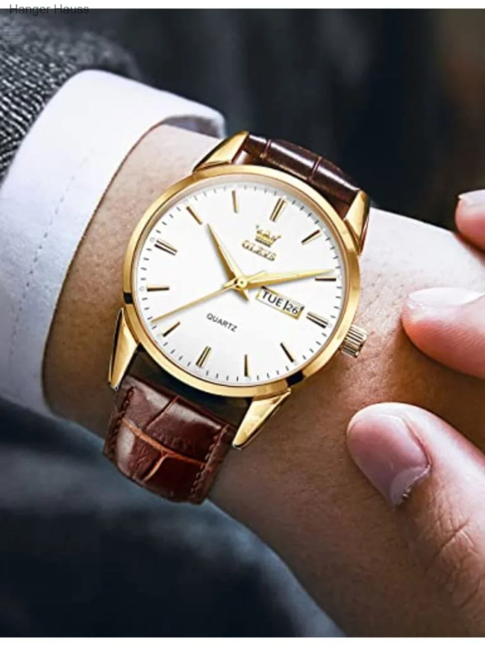 Men's Leather Casual Watch Quartz Waterproof Easy to Read